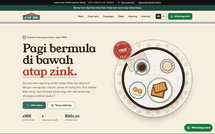 Home page of the Atap Zink Kopitiam sample