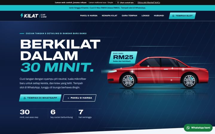Home page of the Kilat Car Care sample